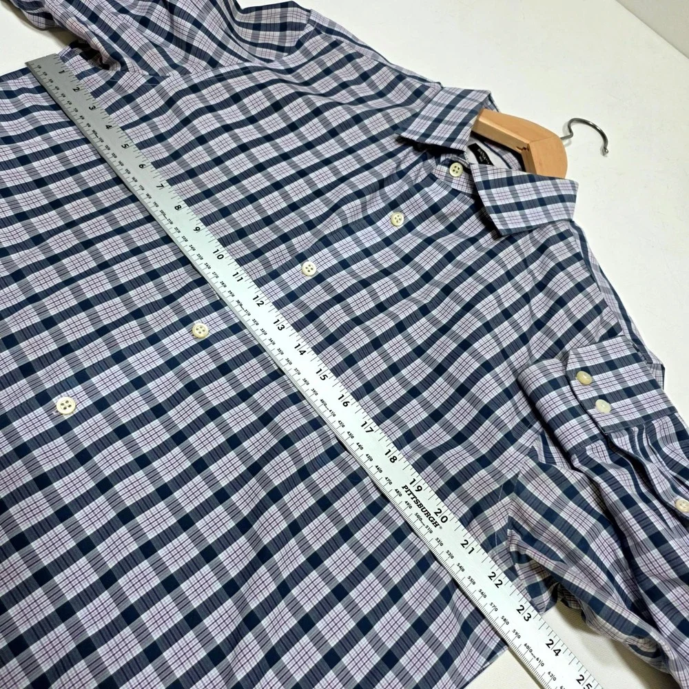 Banana Republic Button Down Mens L Navy Purple Plaid Non-Iron Slim Fit Shirt